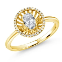 Gem Stone King 18K Yellow Gold Plated Silver White Topaz Ring for Women (1.08 Cttw, Oval 6X4MM, Gemstone November Birthstone, Size 5)
