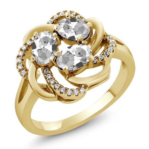 Gem Stone King 18K Yellow Gold Plated Silver White Topaz Ring for Women (1.87 Cttw, Oval 6X4MM, Gemstone November Birthstone, Available in Size 5, 6, 7, 8, 9)