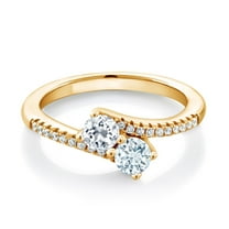 Gem Stone King 18K Yellow Gold Plated Silver White Topaz and Sky Blue Aquamarine Bypass Ring for Women (0.82 Cttw, Gemstone November Birthstone, Round 4MM, Size 9)