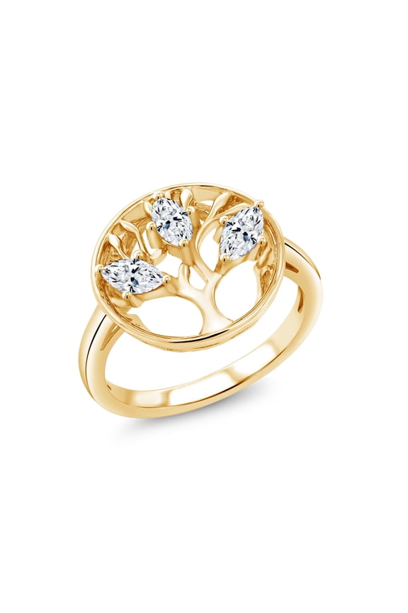 18K Yellow Gold Plated Silver White Zirconia Family Tree of Life Ring for Women (0.72 Cttw, Gemstone, Size 8)