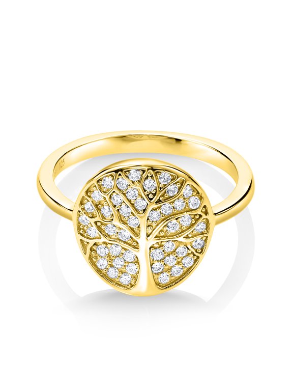 18K Yellow Gold Plated Silver Tree Of Life Ring Set with Zirconia