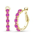 thumbnail image 1 of Gem Stone King 18K Yellow Gold Plated Silver Women Hoop Earrings Pink Sapphire (1.73 Cttw, Round Cut, 3/7 inch Diameter), 1 of 4