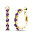 thumbnail image 1 of Gem Stone King 18K Yellow Gold Plated Silver Women Hoop Earrings Purple Amethyst Green Peridot (1.40 Cttw, Round Cut, 3/7 inch Diameter), 1 of 4