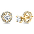 thumbnail image 1 of Gem Stone King 18K Yellow Gold Plated Silver Women Stud Earrings with Removable Jackets Set with White Moissanite (1.42 Cttw, Center Round Moissanite 5MM), 1 of 6