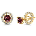 thumbnail image 1 of Gem Stone King 18K Yellow Gold Plated Silver Women Stud Earrings with Removable Jackets Round Rhodolite Garnet and Moissanite (1.62 Cttw), 1 of 6