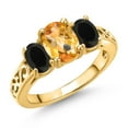 thumbnail image 1 of Gem Stone King 18K Yellow Gold Plated Silver Yellow Citrine and Black Onyx Filigree Style 3 Stone Ring for Women (2.05 Cttw, Oval 8X6MM and 6X4MM) (Size 5), 1 of 6