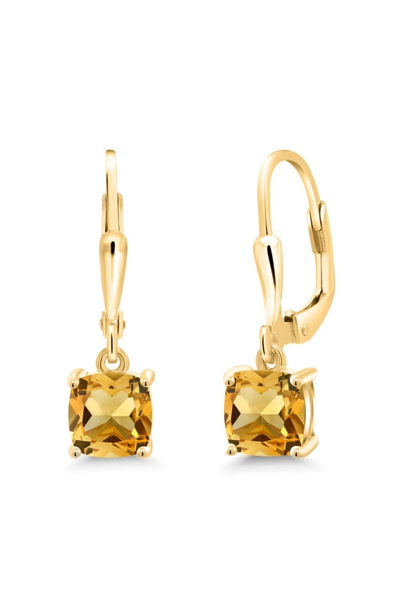 18K Yellow Gold Plated Silver Yellow Citrine Dangle Earrings for Women (1.86 Cttw, Gemstone November Birthstone, Cushion 6MM)