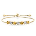 thumbnail image 1 of Gem Stone King 18K Yellow Gold Plated Silver Yellow Citrine and Lab Grown Diamond Bracelet for Women | 2.48 Cttw | Gemstone November Birthstone | Round 4.5MM, 1 of 3