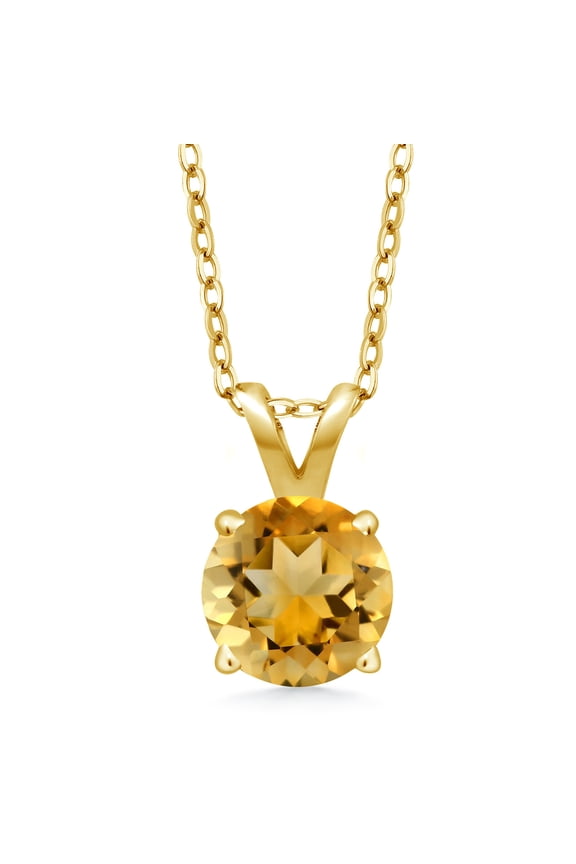 18K Yellow Gold Plated Silver Yellow Citrine Pendant Necklace for Women (0.80 Cttw, Gemstone November Birthstone, Round 6MM, With 18 inch Silver Chain)