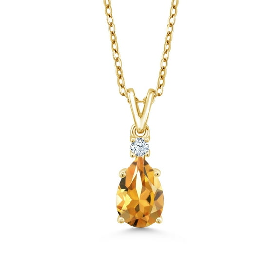 Gem Stone King 18K Yellow Gold Plated Silver Yellow Citrine Pendant Necklace for Women (1.12 Cttw, Gemstone November Birthstone, Pear Shape 9X6MM, with 18 inch Chain)