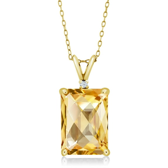 Gem Stone King 18K Yellow Gold Plated Silver Yellow Citrine Pendant Necklace for Women (6.78 Cttw, Gemstone November Birthstone, Emerald Cut Checkerboard 14X10MM, with 18 inch Silver Chain)