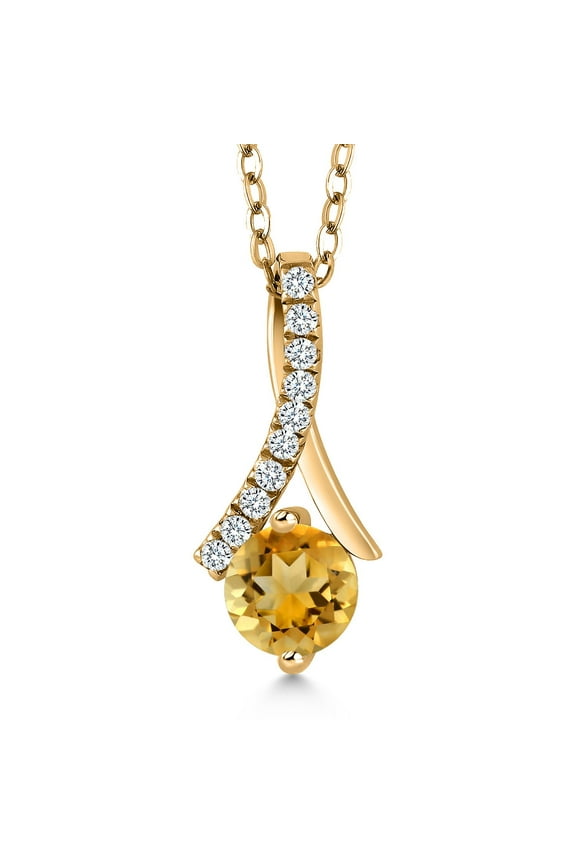18K Yellow Gold Plated Silver Yellow Citrine Pendant Necklace for Women (0.95 Ct Round Gemstone Birthstone with 18 inch Chain)