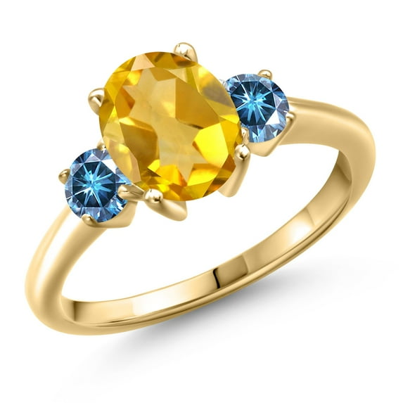 Gem Stone King 18K Yellow Gold Plated Silver Yellow Citrine and Persian Blue Moissanite Engagement Ring for Women | 1.96 Cttw | Oval 9X7MM | Gemstone November Birthstone | Size 6