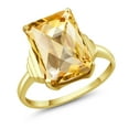 thumbnail image 1 of Gem Stone King 18K Yellow Gold Plated Silver Yellow Citrine Ring for Women (6.76 Cttw, Emerald Cut Checkerboard 14X10MM, Gemstone November Birthstone, Available in Size 5, 6, 7, 8, 9), 1 of 5