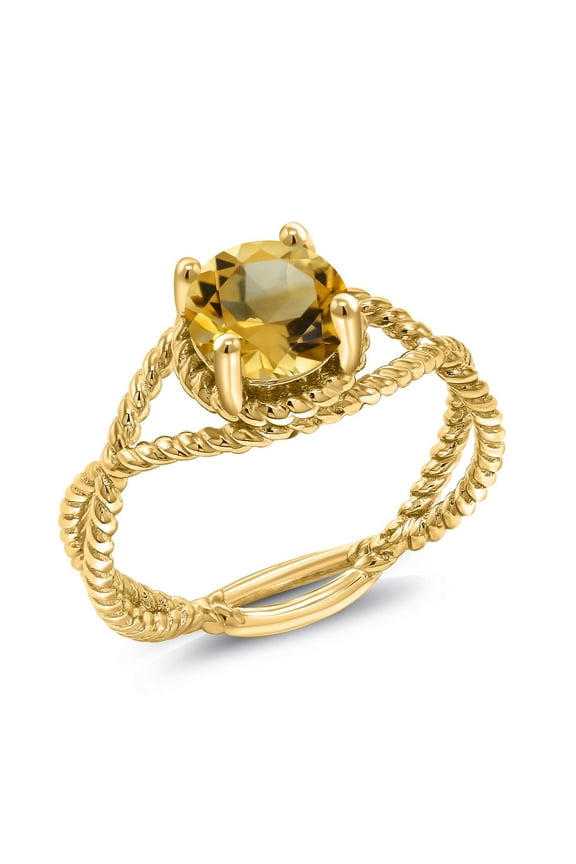 18K Yellow Gold Plated Silver Yellow Citrine Ring for Women | Round 7MM | 1.30 Cttw | Gemstone Birthstone | Size 5,6,7,8,9