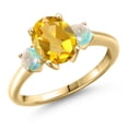 thumbnail image 1 of Gem Stone King 18K Yellow Gold Plated Silver Yellow Citrine and Simulated White Opal Engagement Ring for Women | 2.00 Cttw | Oval 9X7MM | Gemstone November Birthstone | Size 8, 1 of 6