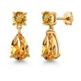 thumbnail image 1 of Gem Stone King 18K Yellow Gold Plated Silver Yellow Citrine Teardrop Dangle Drop Earrings for Women (7.38 Cttw, Gemstone Birthstone, Pear Shape 12x8MM, Round 6MM), 1 of 4