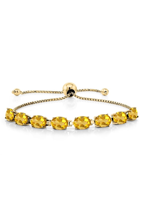 18K Yellow Gold Plated Silver Yellow Citrine Tennis Bracelet for Women (6.00 Cttw, Gemstone November Birthstone, Oval 7X5MM, Fully Adjustable up to 9 inch)