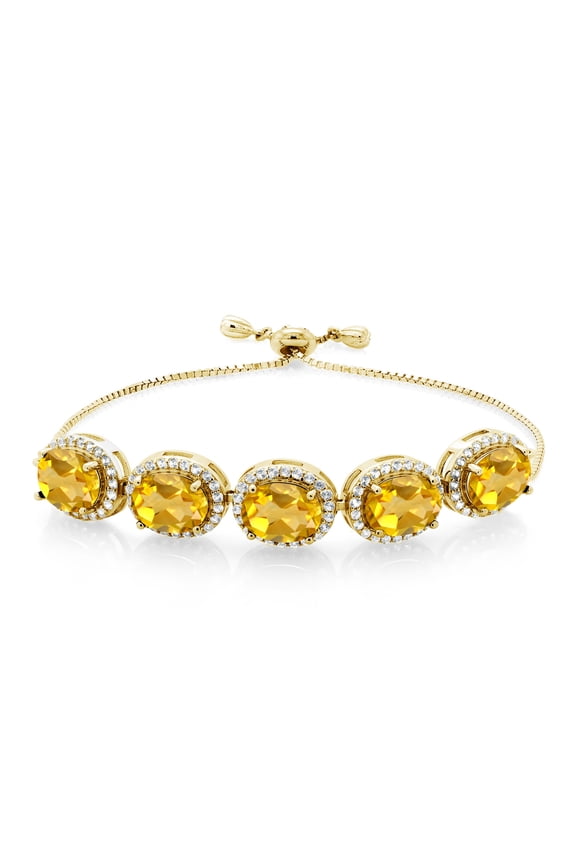 18K Yellow Gold Plated Silver Yellow Citrine Tennis Bracelet for Women (8.55 Cttw, Oval 9X7MM, Gemstone November Birthstone, Fully Adjustable up to 9 inch)