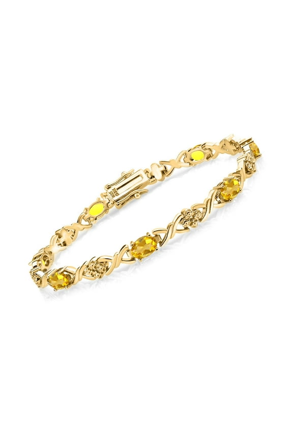 18K Yellow Gold Plated Silver Yellow Citrine Tennis Bracelet for Women (3.15 Cttw, Gemstone November Birthstone, Oval 6X4MM, 7 inch)