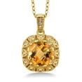 thumbnail image 1 of Gem Stone King 18K Yellow Gold Plated Silver Yellow Citrine and White Diamond Pendant Necklace for Women (2.01 Cttw, Gemstone November Birthstone, Cushion Checkerboard 8MM, with 18 inch Chain), 1 of 3