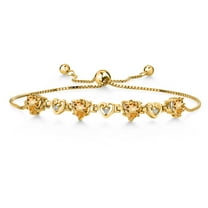 Gem Stone King 18K Yellow Gold Plated Silver Yellow Citrine and White Lab Grown Diamond Bracelet for Women (2.64Cttw, Gemstone November Birthstone, Heart Shape 6X6MM, Fully Adjustable up to 9 inches)