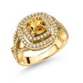thumbnail image 1 of Gem Stone King 18K Yellow Gold Plated Silver Yellow Citrine and White Moissanite Ring for Women (1.84 Cttw, Gemstone Birthstone, Cushion Cut 6MM, Size 8), 1 of 4