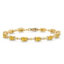 Gem Stone King 18K Yellow Gold Plated Silver Yellow Citrine and White Moissanite Tennis Bracelet for Women (6.31 Cttw, Gemstone Birthstone, Oval 6X4MM, 6.5 inch)