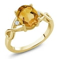 thumbnail image 1 of Gem Stone King 18K Yellow Gold Plated Silver Yellow Citrine and White Topaz Engagement Ring for Women | 1.55 Cttw | Oval 9X7MM | Wedding Engagement Anniversary Promise Ring for Women | Size 8, 1 of 5