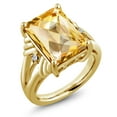 thumbnail image 1 of Gem Stone King 18K Yellow Gold Plated Silver Yellow Citrine and White Topaz Engagement Ring for Women (6.80 Cttw, Gemstone November Birthstone, Emerald Cut Checkerboard 14X10MM, Size 8), 1 of 5
