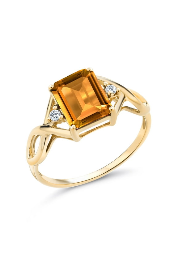 18K Yellow Gold Plated Silver Yellow Citrine and White Topaz Engagement Ring for Women | 2.41 Cttw | Emerald Cut 9X7MM | Wedding Anniversary Promise Ring for Women| Size 8