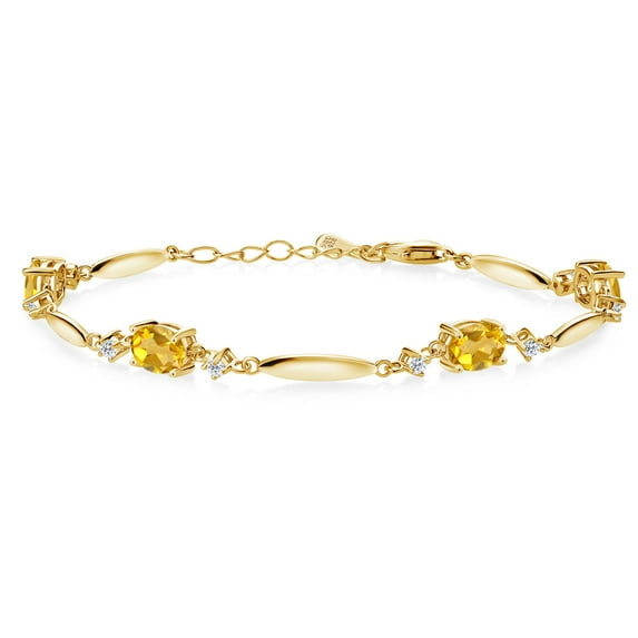 Gem Stone King 18K Yellow Gold Plated Silver Yellow Citrine and White Topaz Tennis Bracelet for Women | 3.32 Cttw | Gemstone November Birthstone | Oval 7X5MM | 6 inch + 1 inch Extender