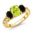 thumbnail image 1 of Gem Stone King 18K Yellow Gold Plated Silver Yellow Lemon Quartz and Black Onyx Filigree Style 3 Stone Ring for Women (1.90 Cttw, Oval 8X6MM and 6X4MM) (Size 7), 1 of 6