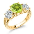 thumbnail image 1 of Gem Stone King 18K Yellow Gold Plated Silver Yellow Lemon Quartz and Lab Grown Diamond Engagement Ring for Women | 3.33 Cttw | Round 8MM | Gemstone Birthstone | Size 8, 1 of 4