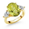 thumbnail image 1 of Gem Stone King 18K Yellow Gold Plated Silver Yellow Lemon Quartz and Lab Grown Diamond Engagement Ring for Women | 6.79 Cttw | Oval Checkerboard 14X10MM | Gemstone Birthstone | Size 8, 1 of 3
