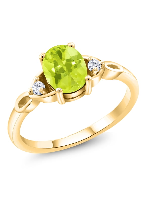 18K Yellow Gold Plated Silver Yellow Lemon Quartz and White Moissanite 3-Stone Rings for Women (1.18 Cttw, Gemstone, Oval 8X6MM, Available in Size 5, 6, 7, 8, 9)