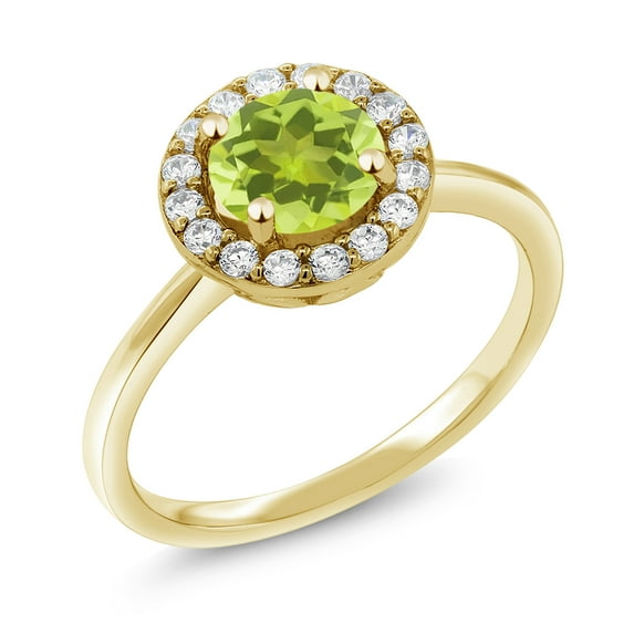 Gem Stone King 18K Yellow Gold Plated Silver Yellow Lemon Quartz and White Moissanite Halo Engagement Ring for Women (1.33 Cttw, Gemstone Birthstone, Round 7MM, Size 6)