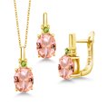 thumbnail image 1 of Gem Stone King 18K Yellow Gold Plated Silver Yellow Peach Nano Morganite and Green Peridot Pendant and Earrings Jewelry Set for Women (6.07 Cttw, Gemstone Birthstone, with 18 inch Chain), 1 of 4