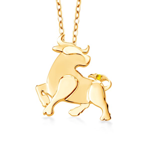 Gem Stone King 18K Yellow Gold Plated Silver Yellow Sapphire Ox Pendant Necklace for Women By Keren Hanan with 18 inch Chain