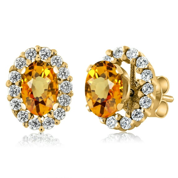 Gem Stone King 18K Yellow Gold Plated Silver Yellow Sapphire Stud Earrings with Removable Jackets for Women (1.59 Cttw, Gemstone September Birthstone, Oval 6X4MM)
