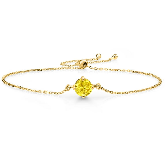 Gem Stone King 18K Yellow Gold Plated Silver Yellow Zirconia Solitaire Bracelet for Women (1.50 Cttw, Round Cut 6MM)