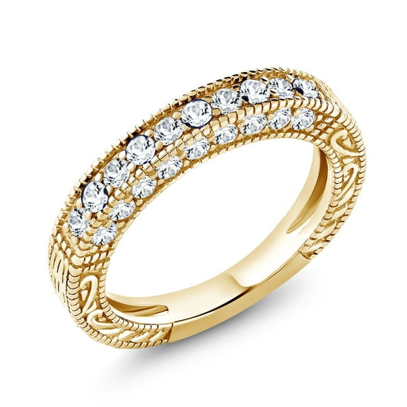 Gem Stone King 18K Yellow Gold Plated Sterling Silver White Created Sapphire Wedding Band Ring for Women (1.00 Cttw, Size 5)
