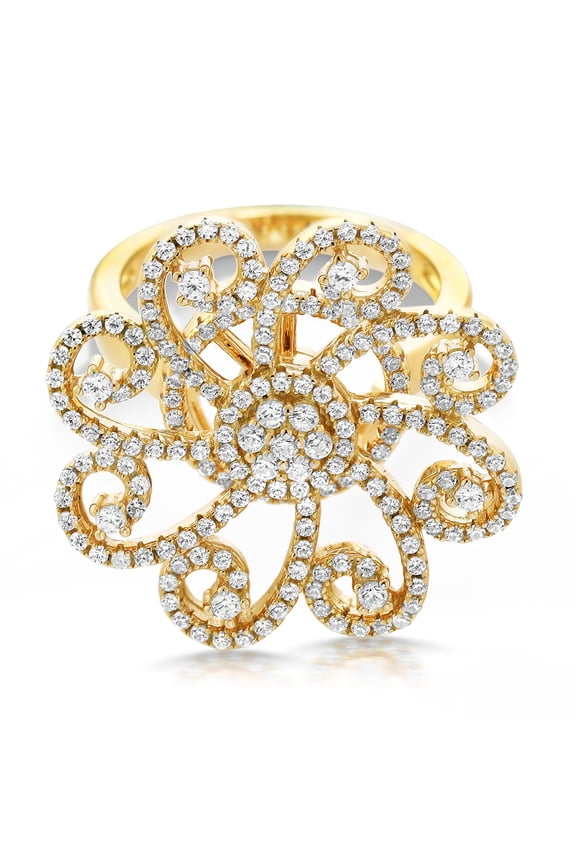 18K Yellow Gold Plated Sterling Silver White Cubic Zirconia CZ Spinning Art Deco Roulette Wheel Cocktail Ring for Women