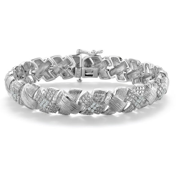 Gem Stone King 18K Yellow Gold Plated Textured Links Rough Faceted Diamond Star Bracelet for Women (1.00 Cttw, 7.5 inches)