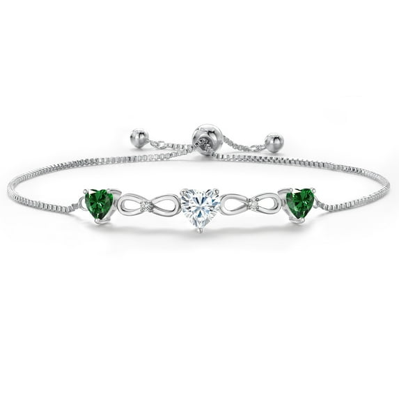 Gem Stone King 18K Yellow Gold Plated White Moissanite and Green Nano Emerald Tennis Bracelet for Women | 1.80 Cttw | Gemstone Birthstone | Heart Shape 6MM and 5MM | Fully Adjustable up to 9 inch