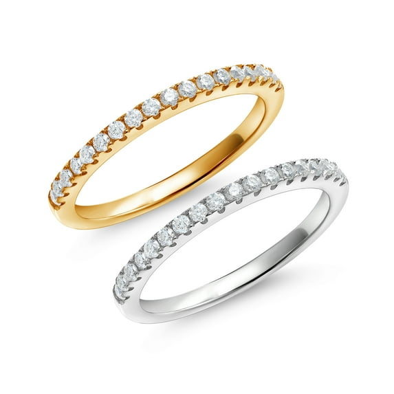 Gem Stone King 18K Yellow Gold Plated and White Silver Eternity Wedding Band Rings Moissanite (0.30 cttw, Size 7)