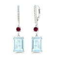 thumbnail image 1 of Gem Stone King 19.50 Ct Emerald Cut Sky Blue Topaz Red Created Ruby 925 Silver Dangle Earrings, 1 of 4