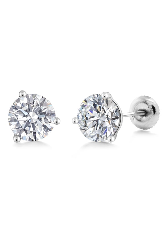 2.00 Ct 18K White Gold IGI Certified Lab Grown Diamond Martini Screw Back Stud Earrings for Women Men | 1 Ct Each Round 6.5MM | E-F Color | VS1-VS2 Clarity