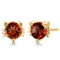 thumbnail image 1 of Gem Stone King 2.00 Ct 5mm Red Created Sapphire 18K Yellow Gold Plated Silver Kitty Cat Stud Earrings for Women Men, 1 of 4