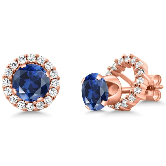 Gem Stone King 2.00 Ct 6mm Blue Created Sapphire 18K Rose Gold Plated Silver Removable Jacket Stud Earrings